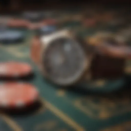 A vintage Bulova watch alongside classic gambling chips