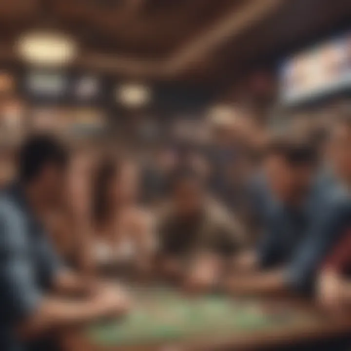 Engaged community discussing bracket strategies at a sports bar