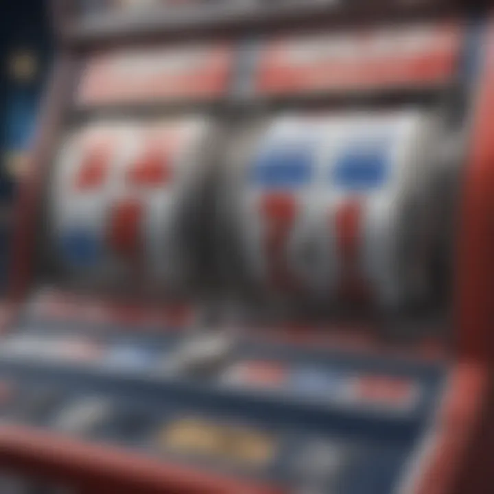 Close-up of the paytable for the Double Red White and Blue slot machine highlighting payout structures.