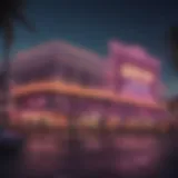 Vibrant casino exterior at night with neon lights