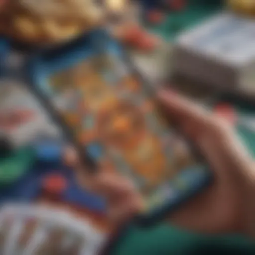 Colorful representation of various card game applications on a smartphone screen