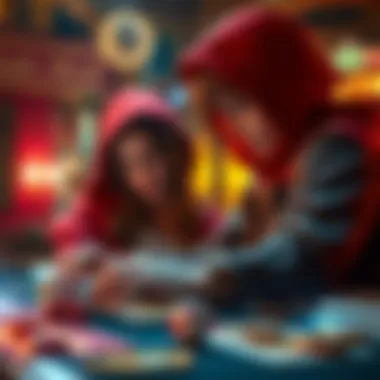 Character Interaction in Gameplay A creative depiction of Red Riding Hood interacting with game elements