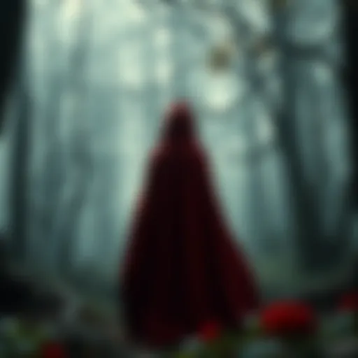 A mystical forest backdrop representing the theme of the Red Riding Hood game