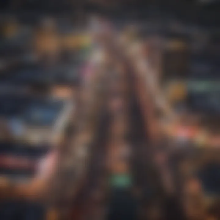 Aerial view of the Las Vegas Strip showcasing vibrant casino lights at night