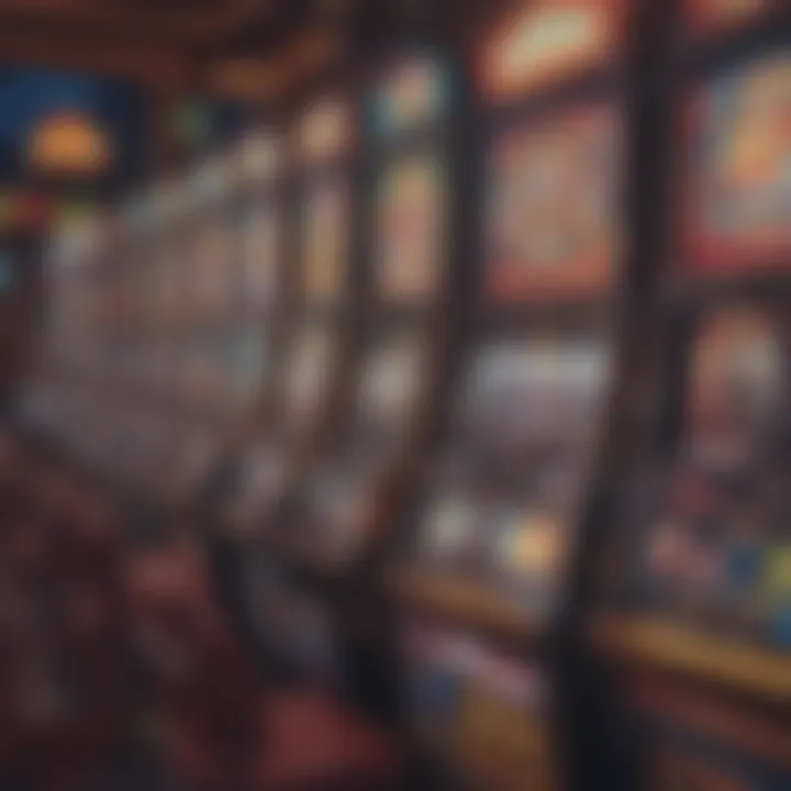 Close-up of colorful slot machines in a modern casino, highlighting various themes