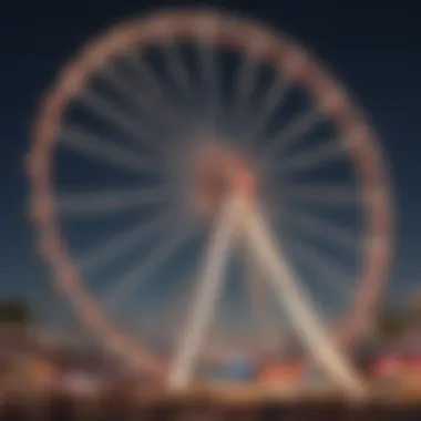 An architectural close-up showcasing the intricate engineering of the giant wheel.
