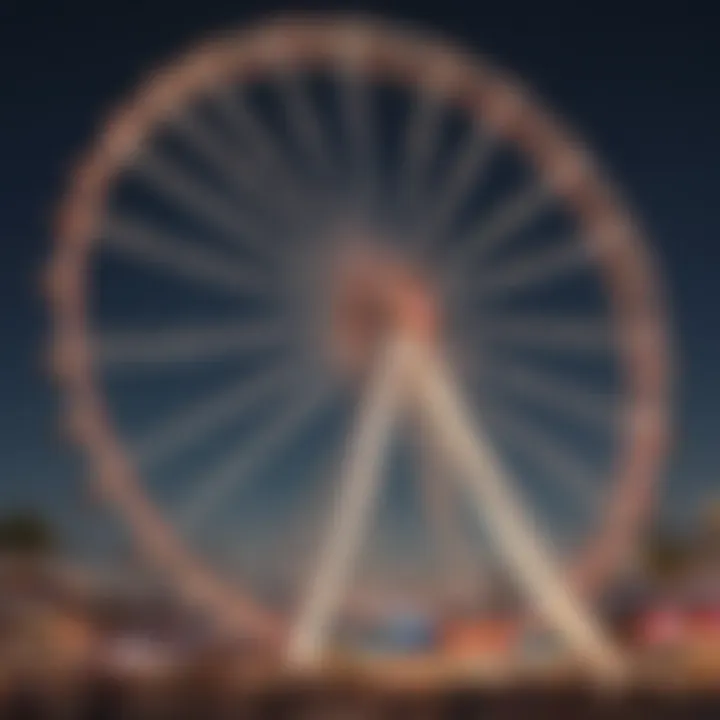 An architectural close-up showcasing the intricate engineering of the giant wheel.