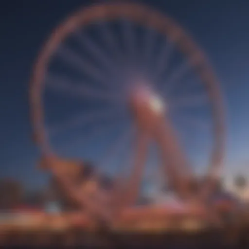 A breathtaking view of the giant wheel at dusk, illuminating the Las Vegas skyline.