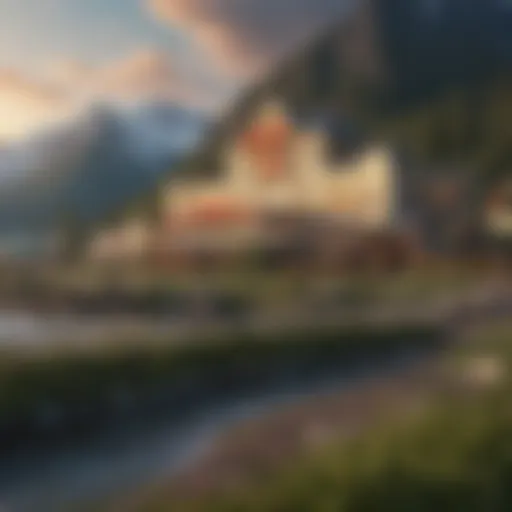 A panoramic view of a scenic Alaskan landscape featuring a casino.