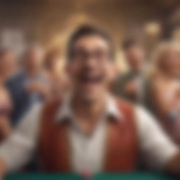 An animated character celebrating a win in an online game
