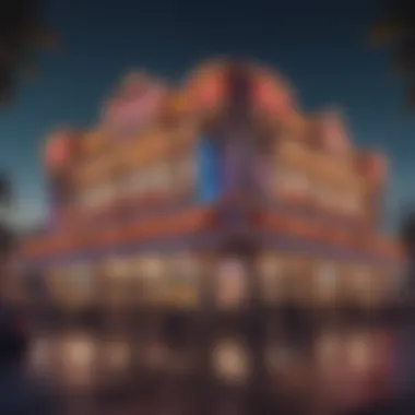 Exterior Night View of a Famous Casino Exterior night view of a famous casino illuminated by colorful lights