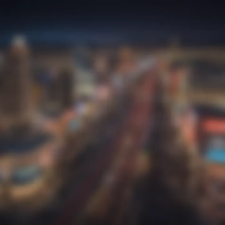 A panoramic view of the Las Vegas Strip illuminated at night