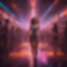 A vibrant club scene with colorful lights and energetic dancers