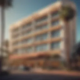 Exterior view of the Palms Hotel showcasing its modern architecture