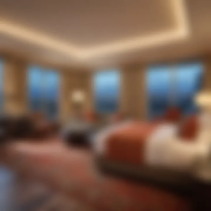 Luxurious guest room in the Palms Hotel highlighting unique decor