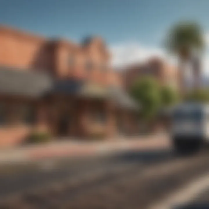 A picturesque corner of Boulder City with the Railroad Casino in the background