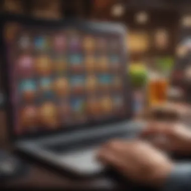 Strategic Approach to Online Slot Gaming Player analyzing different slot strategies on a laptop