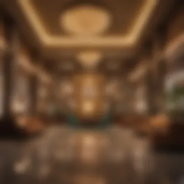 Luxurious interior lobby of Gold Strike Hotel with modern design