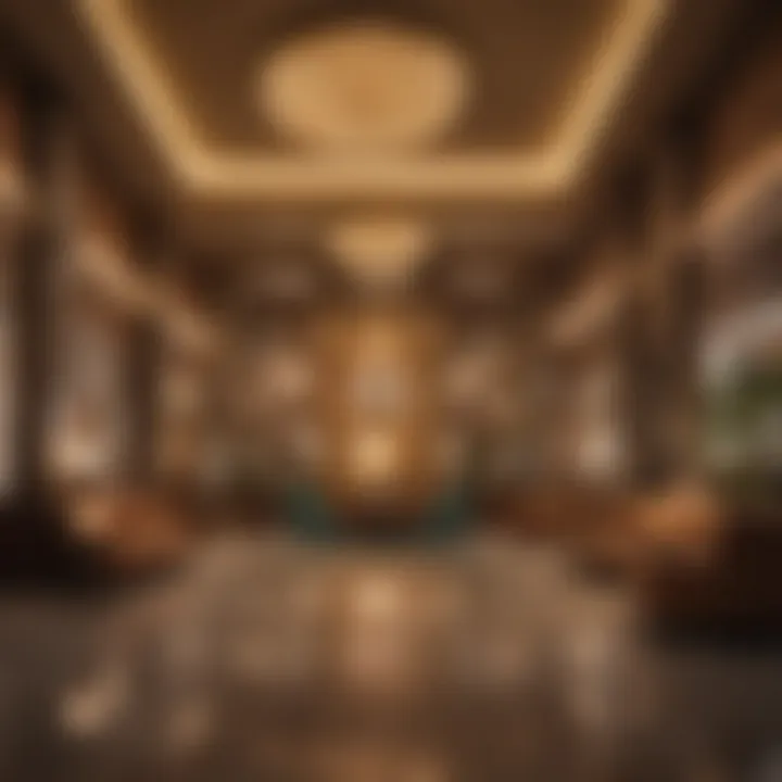 Luxurious interior lobby of Gold Strike Hotel with modern design