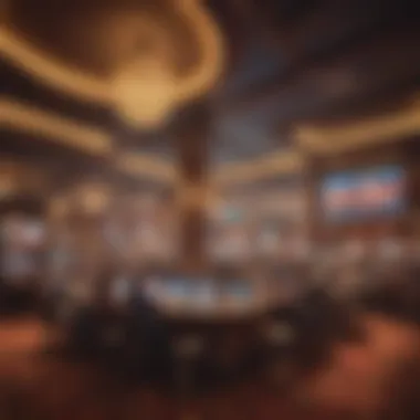 Engaging Atmosphere in Hollywood Casino Sportsbook A vibrant atmosphere inside the Hollywood Casino sportsbook with patrons engaged in betting