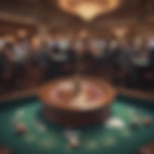 A stylish poker table set up in a lively casino atmosphere