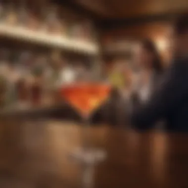 A cocktail being enjoyed in a dimly lit bar