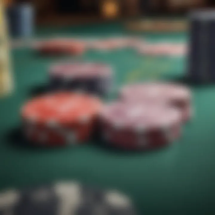 A close-up of poker chips and cards, highlighting the atmosphere of a high-stakes game