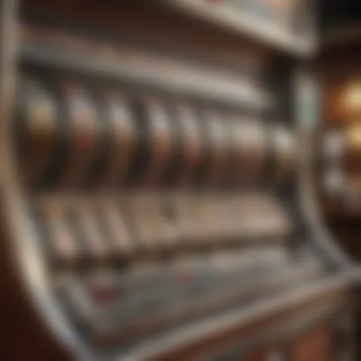 A detailed view of a vintage bar slot machine showcasing its intricate design and features.