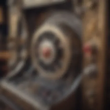 Close-up of a vintage slot machine with intricate details and mechanisms