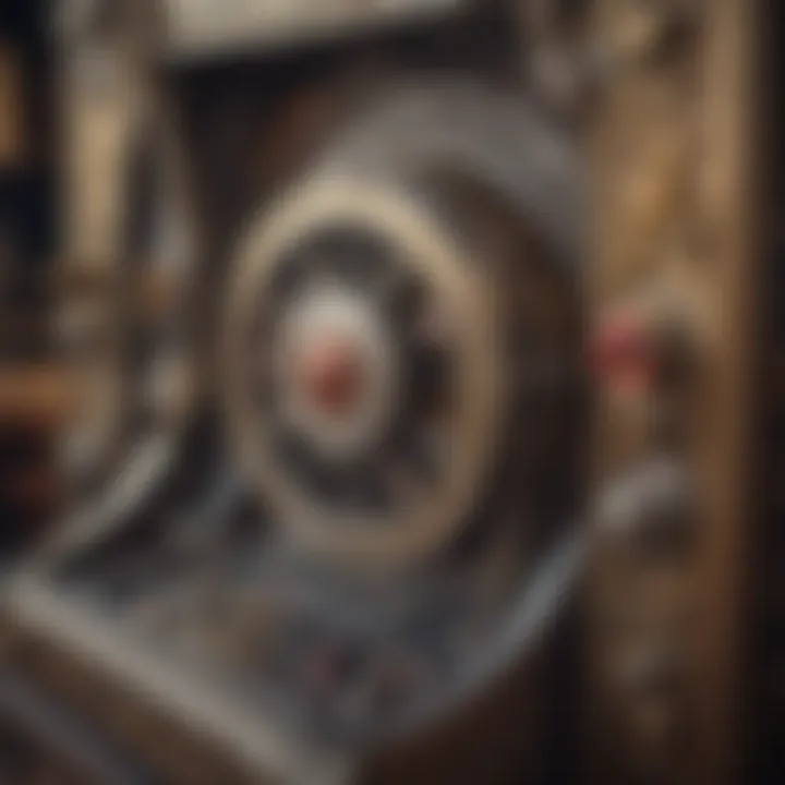 Close-up of a vintage slot machine with intricate details and mechanisms